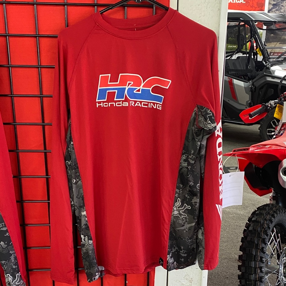 HRC Mens Red Long Sleeve Tee Tech Camo Design Honda Racing